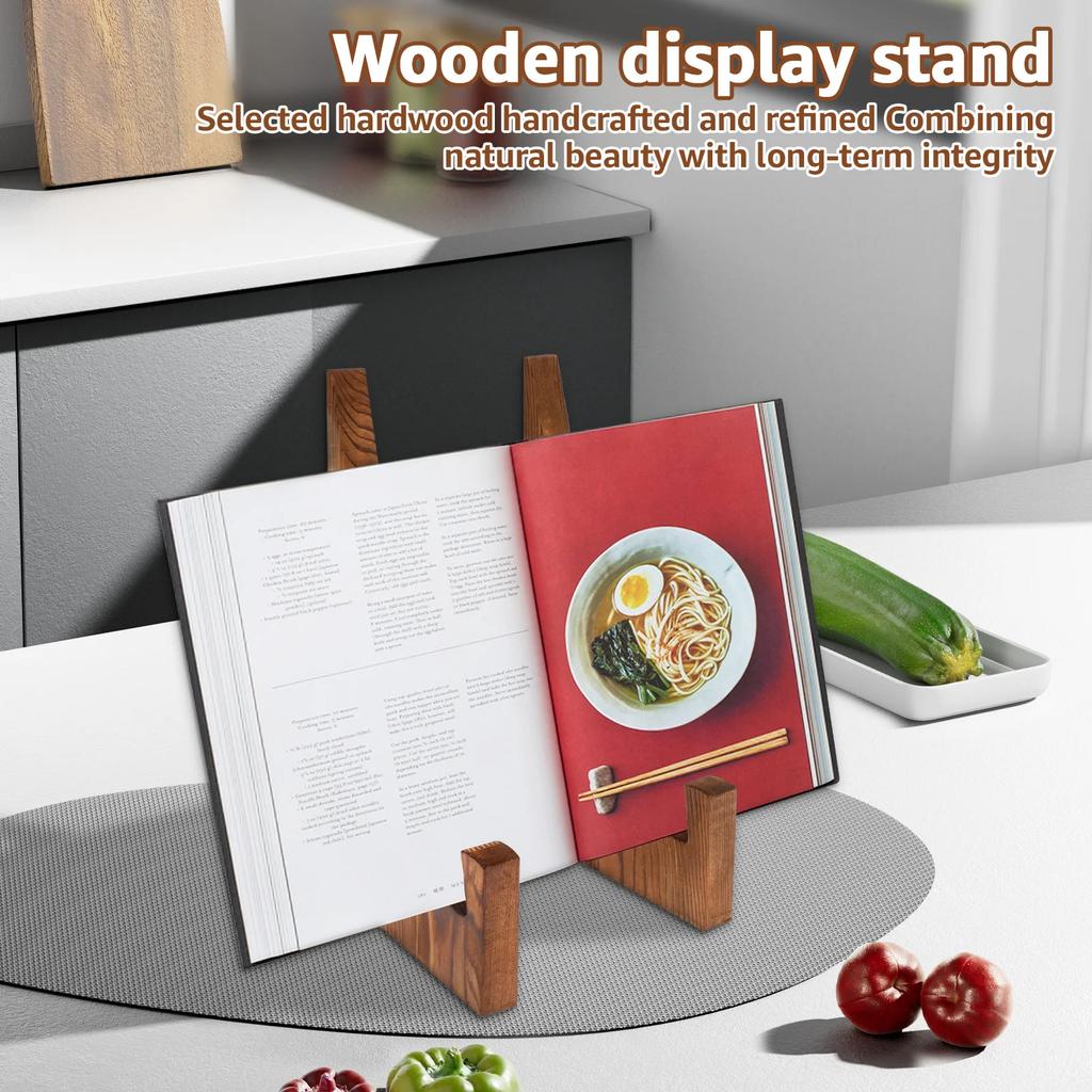 Wooden Plate Stand Desktop Recipe Book Display CD Record Holder for Displaying Plaque Pictures Photo Frames Home Decoration