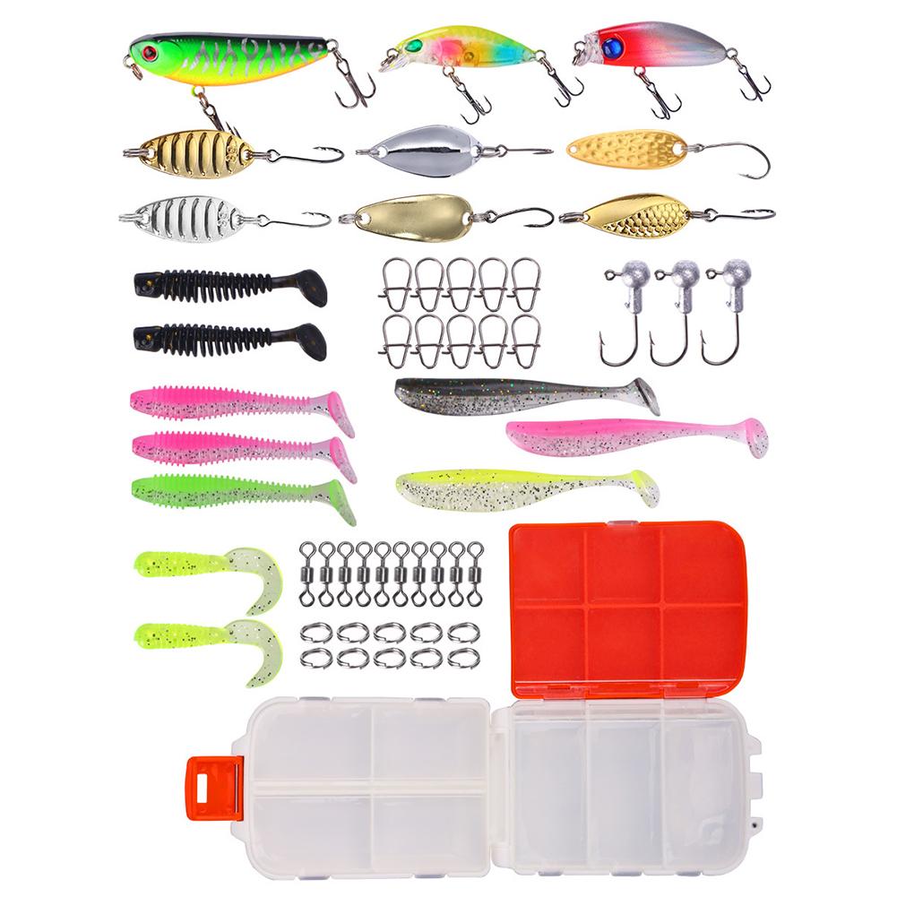 

53 шт., набор мягких приманок, многофункциональный набор рыболовных приманок с 3-слойной коробкой для рыболовных снастей, аксессуары для рыбалки для соленой пресной воды