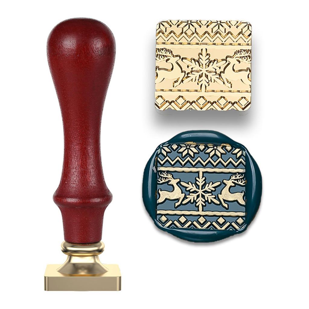 Christmas Themed Seal Stamp Head with Wood Handle for Seal Envelope Christmas Card Invitation Scrapbooking Embellishment