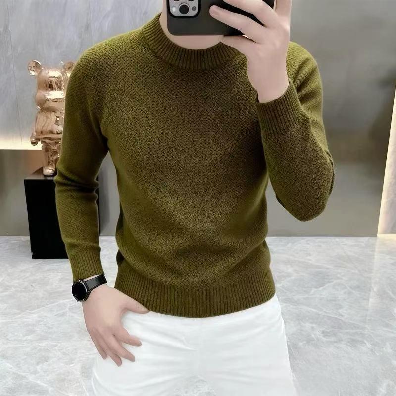 Men s Solid Color Round Neck Wool Knit Sweater - Versatile and Trendy Pullover 2XL