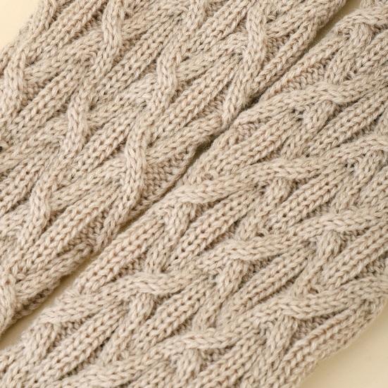 1 Pair Women Long Socks Solid Color Rhombus Texture Autumn Winter Knitting Stockings with Wool Balls Daily Wear