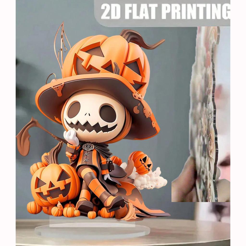Halloween Kürbis Skelett Mann 2D Flache Acrylfigur Zuhause Büro Café Zimmer Studio Vitrine Tisch Ornament Desktop Deko