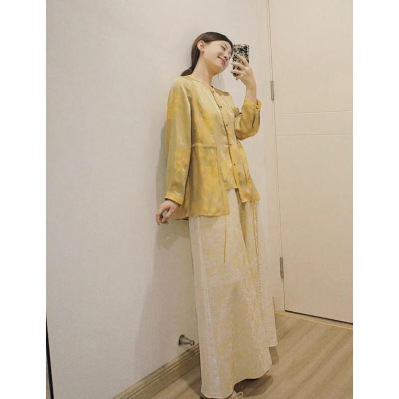 JK&JS New Chinese Style Jacquard Asymmetrical Pleated Women s Blouse M