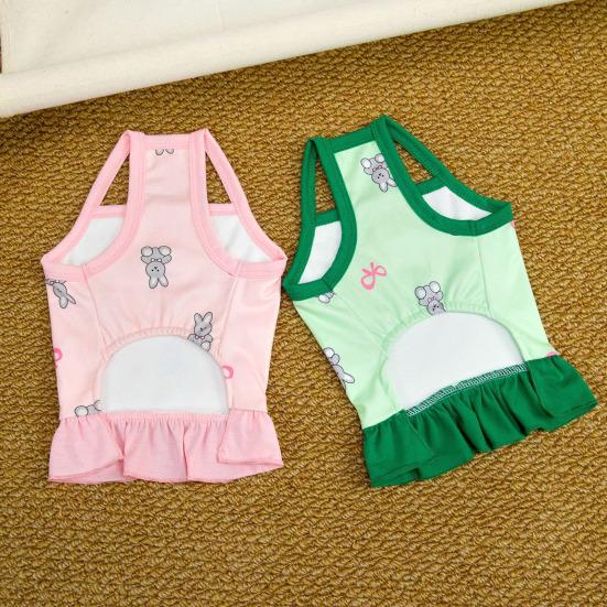 Dog Slip Dress Spring Summer Bunny Print Ruffle Hem Pet Sleeveless Dress Breathable Pet Costume Outfit Apparel for Small Dogs Cats
