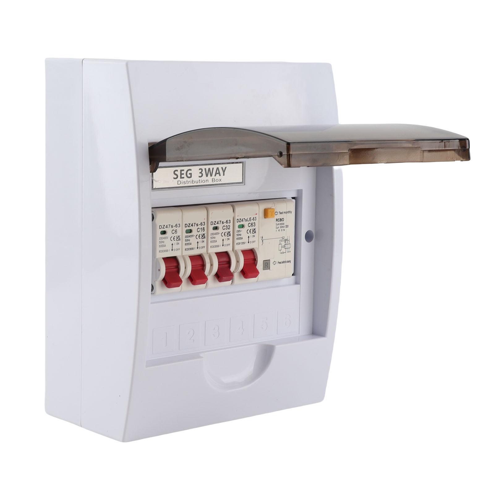 Caja de fusibles de 3 vías para RCD+3 MCB de 63A 30mA(6A+16A+32A) Unidad de Consumo de Suministro Eléctrico 230 400V
