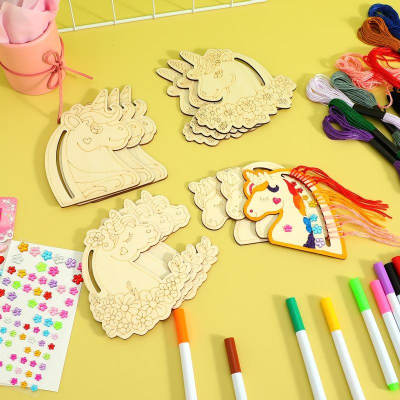 Unicorn Painting Kit Set - Wooden Craft Blank Cutouts for Kids & Adults DIY Ornament Coloring Supplies Creative Wood Unicorn