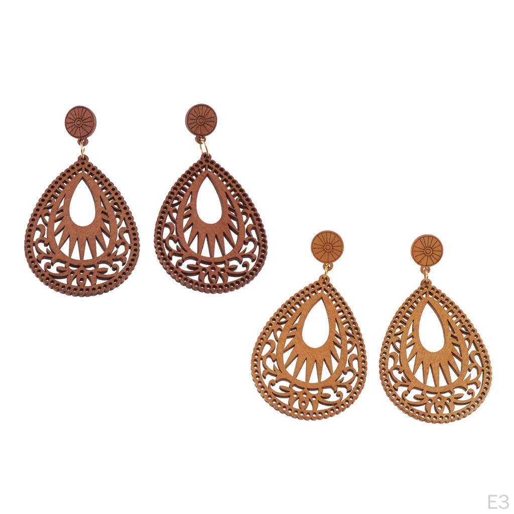 Bohemian Women Wooden Earrings Dangle Pendant Hook for Christmas, Day, Valentines