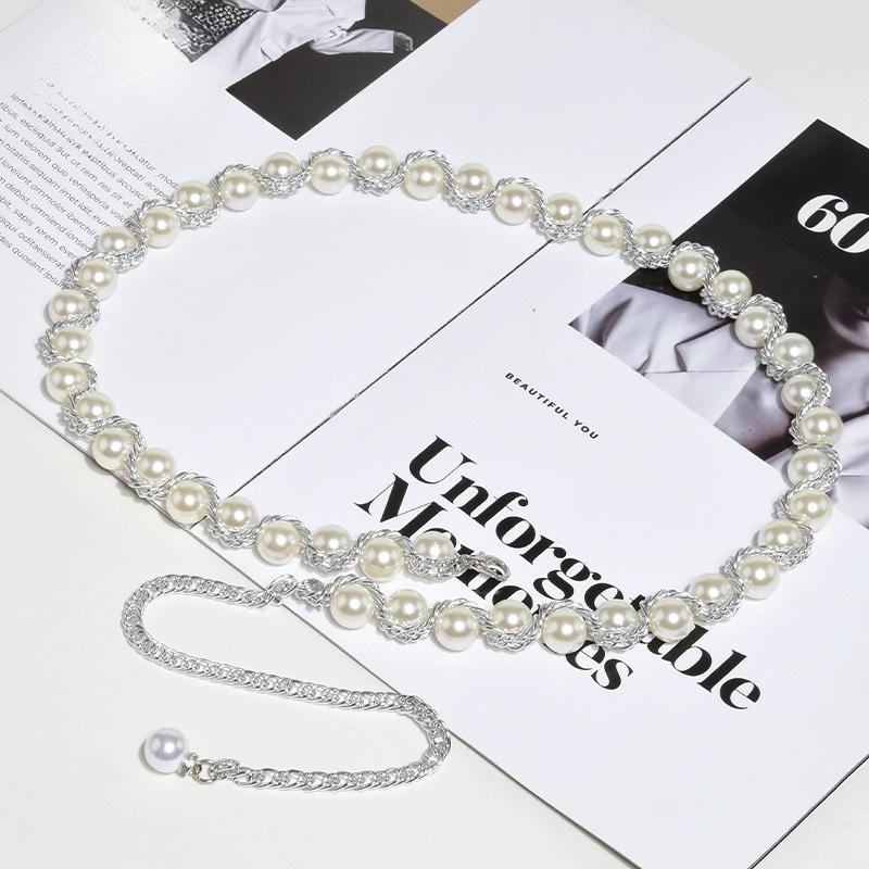 Pearl Woven Chain Waist Chain Women's Dress Accessories Versatile Elegant Waist-closing Chain Beaded Belt