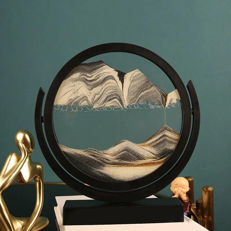 Rotatable 3D Sandscape Moving Sand Art Picture Round Glass Deep Sea Hourglass Quicksand Flowing Sand Painting Home Decor Gifts