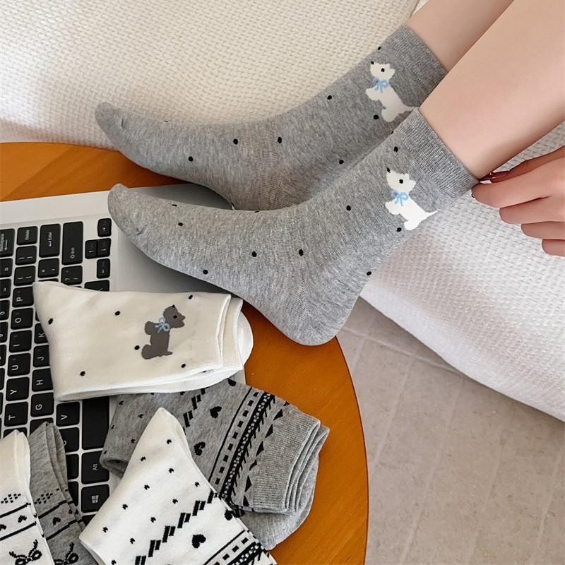 Love Jacquard Spring Puppy Cotton Bow New Product Stack Socks Mid-Leg Socks Casual Sports
