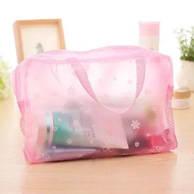 Bolsa de Armazenamento de Cosméticos Impermeável em PVC para Mulheres Floral Transparente Bolsa de Lavar Criativa para Saída de Casa Bolsa de Banho Comprimida