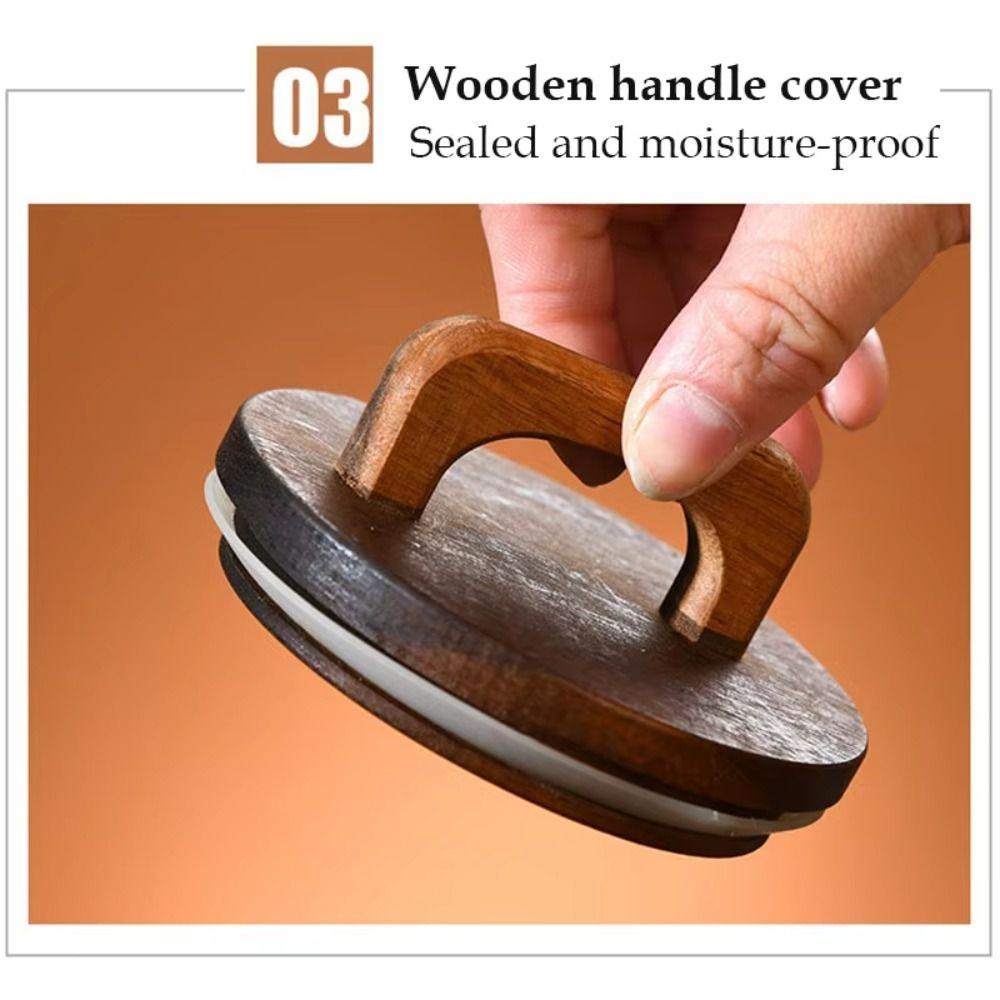 Wood Handle Glass Storage Jar Moisture-proof Airtight Container Vacuum Sealed Jar Snacks Storage