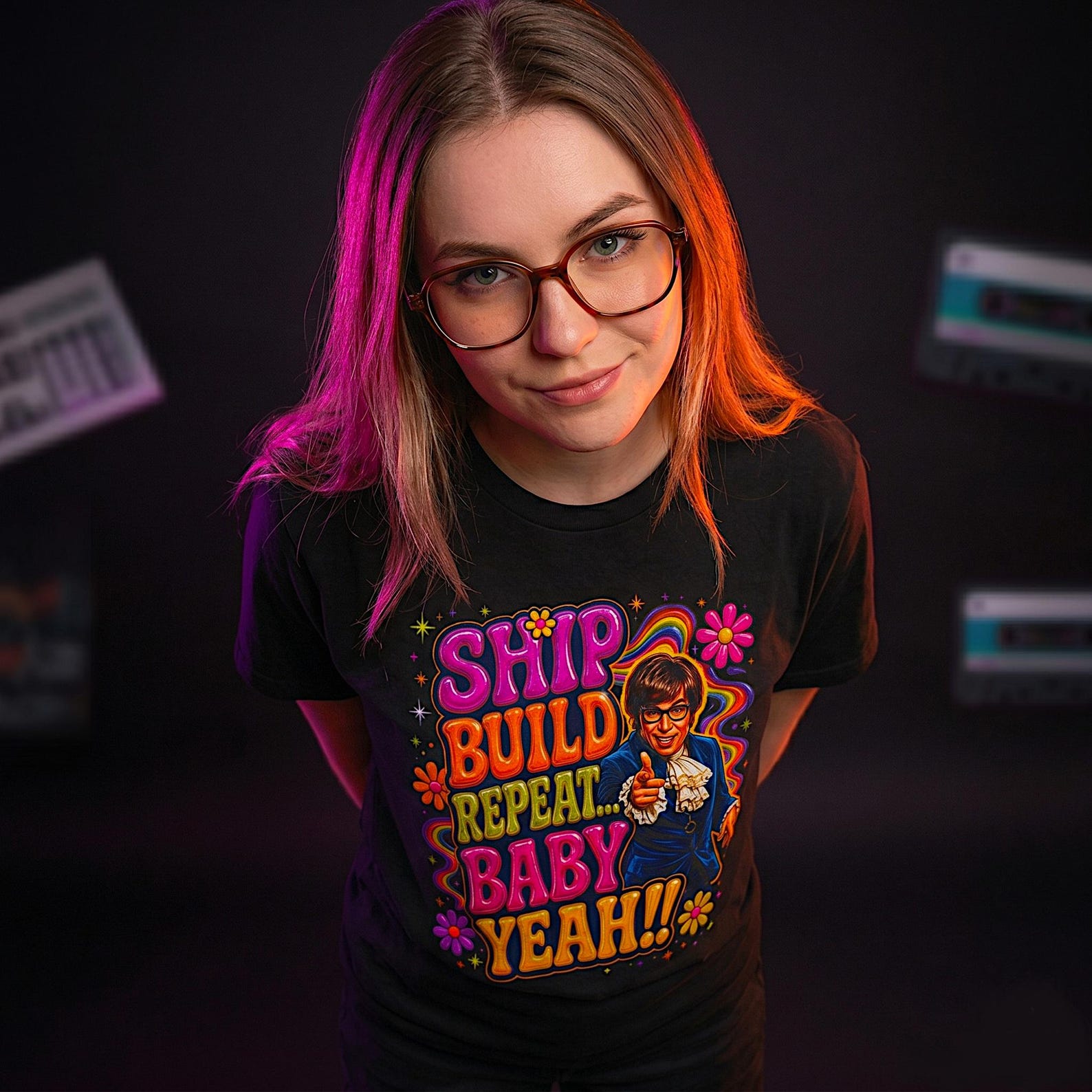 Ship Build Repeat Baby Yeah Vibe CoderTee, Funny Web Developer Shirt, Indie Hacker Gift, Psychedelic Coding Shirt L