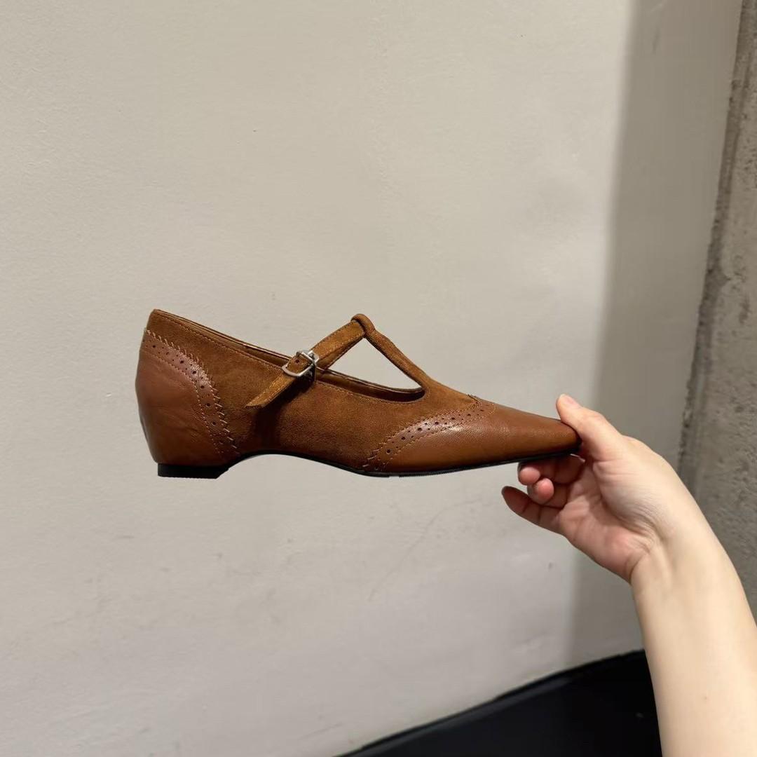 

Mary Jane high heels Internet celebrity inner heightening single shoes autumn small leather shoes 35 коричневый