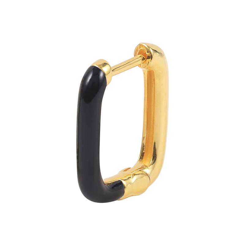 ROXI Multiple Color 18k Gold Plated S925 Silver Huggies U Shape Enamel Hoop Earrings чёрный