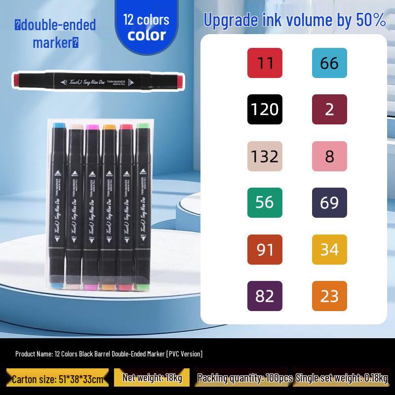 Double-Headed Black Marker Pen Set: Portable Alcohol-Based, Oil-Based, Watercolor for Art & Note-Taking