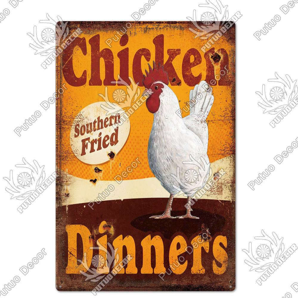 Putuo Decor Huhn Blechschild Vintage Metallschild Plakette Metall Vintage Bauernhaus Wanddeko Hahn Retro Metallschilder