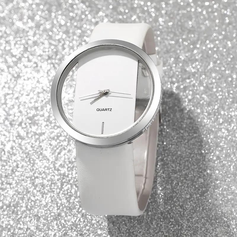 

Minimalist Fashion Women Watch Luxury Transparent Hollow Dial Leather Strap Business Quartz Wristwatches Couple Watches белый