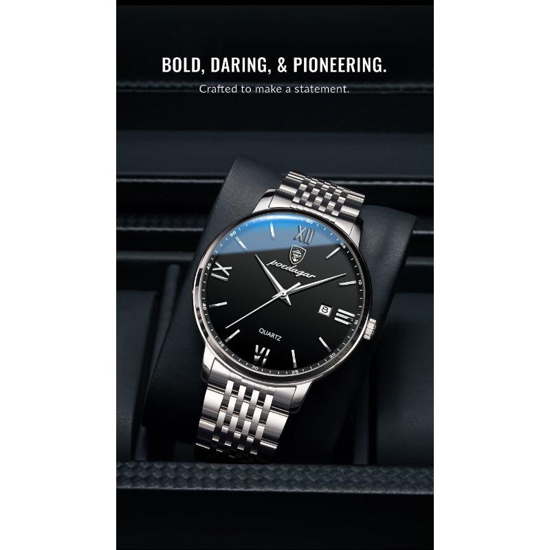 POEDAGAR Luxury Sports Men's Wristwatch Stainless Steel Waterproof Date Watch High Quality Casual Fashion Quartz Watches