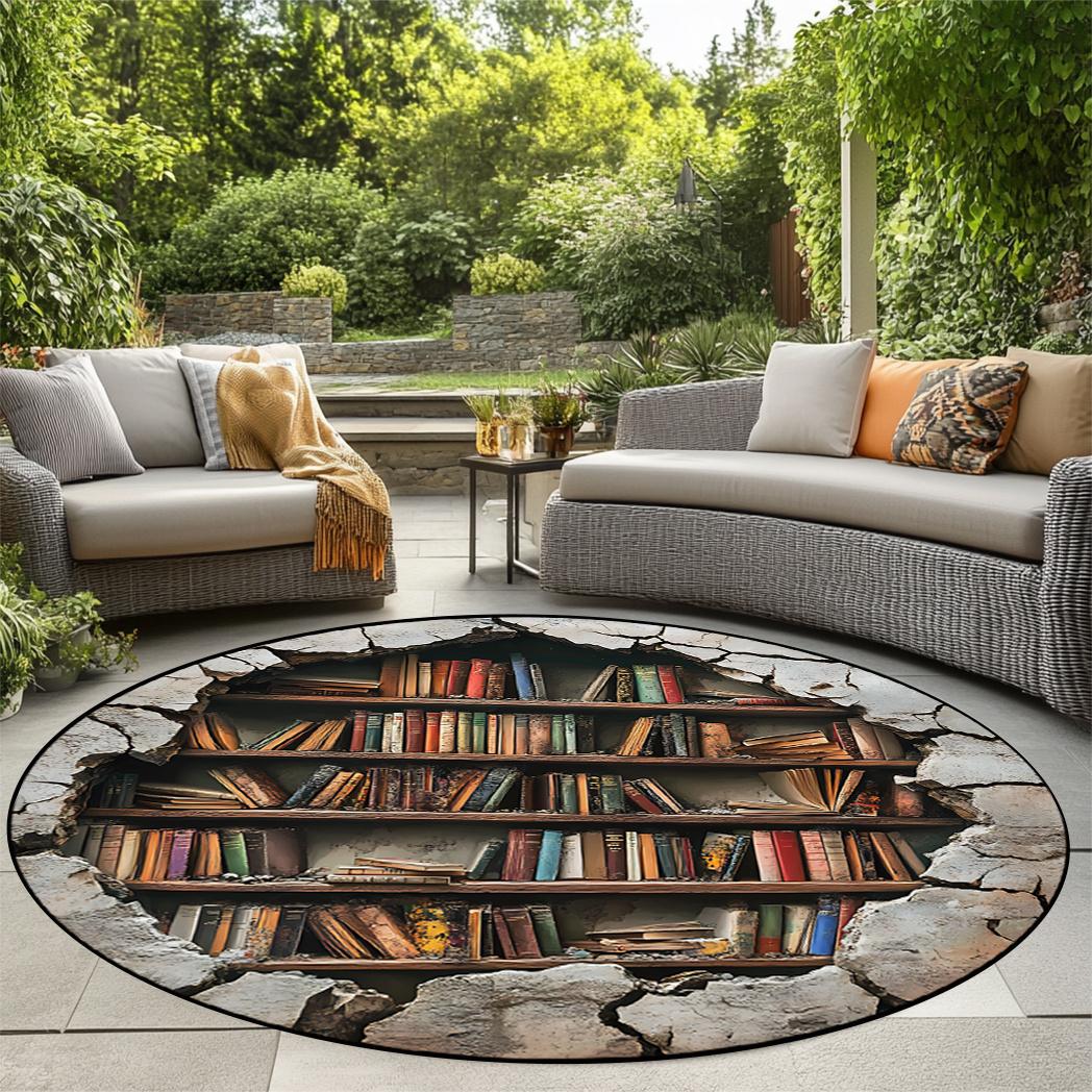 

Bookshelf Round Rug - Non-Slip Washable Large Area Mat for Office, Living Room & Bedroom Decor 60cm