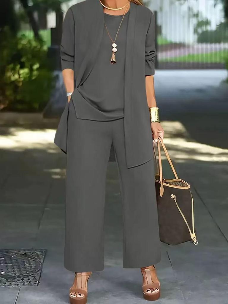 2021 Nadměrná velikost Jednobarevná Třídílná Sada: Zeštíhlující a břicho zakrývající ležérní módní outfit pro ženy