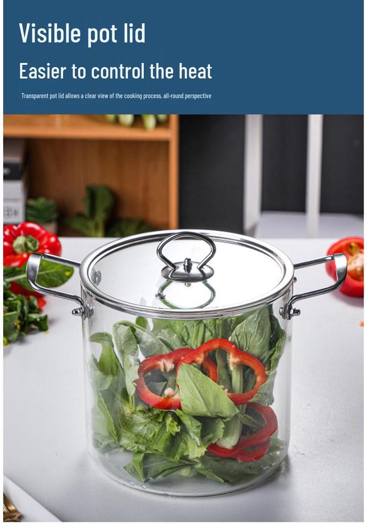 Heat-Resistant Borosilicate Glass Soup Pot with Double Stainless Steel Handles