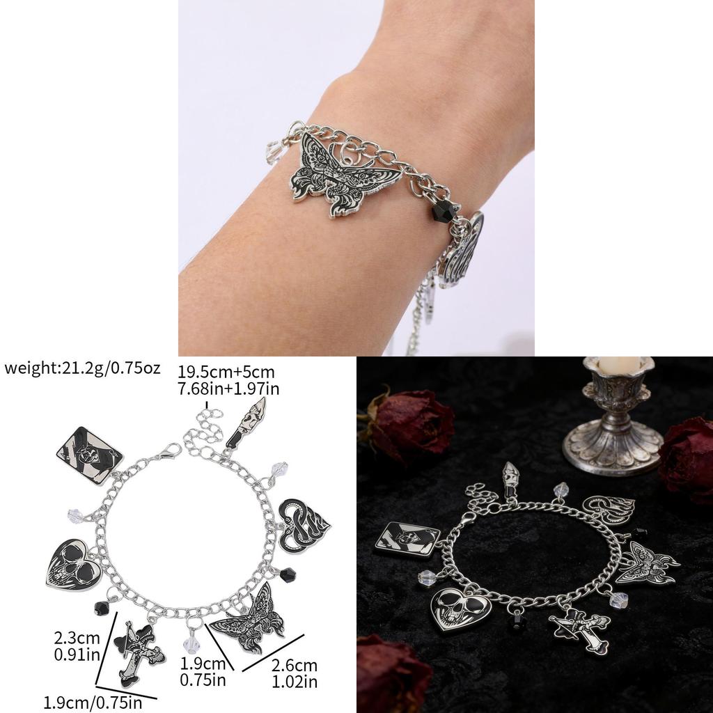 Goth Skull Hand Chain With Cartoon Style Alloy Drop Jewelry For Men Women Gift Item