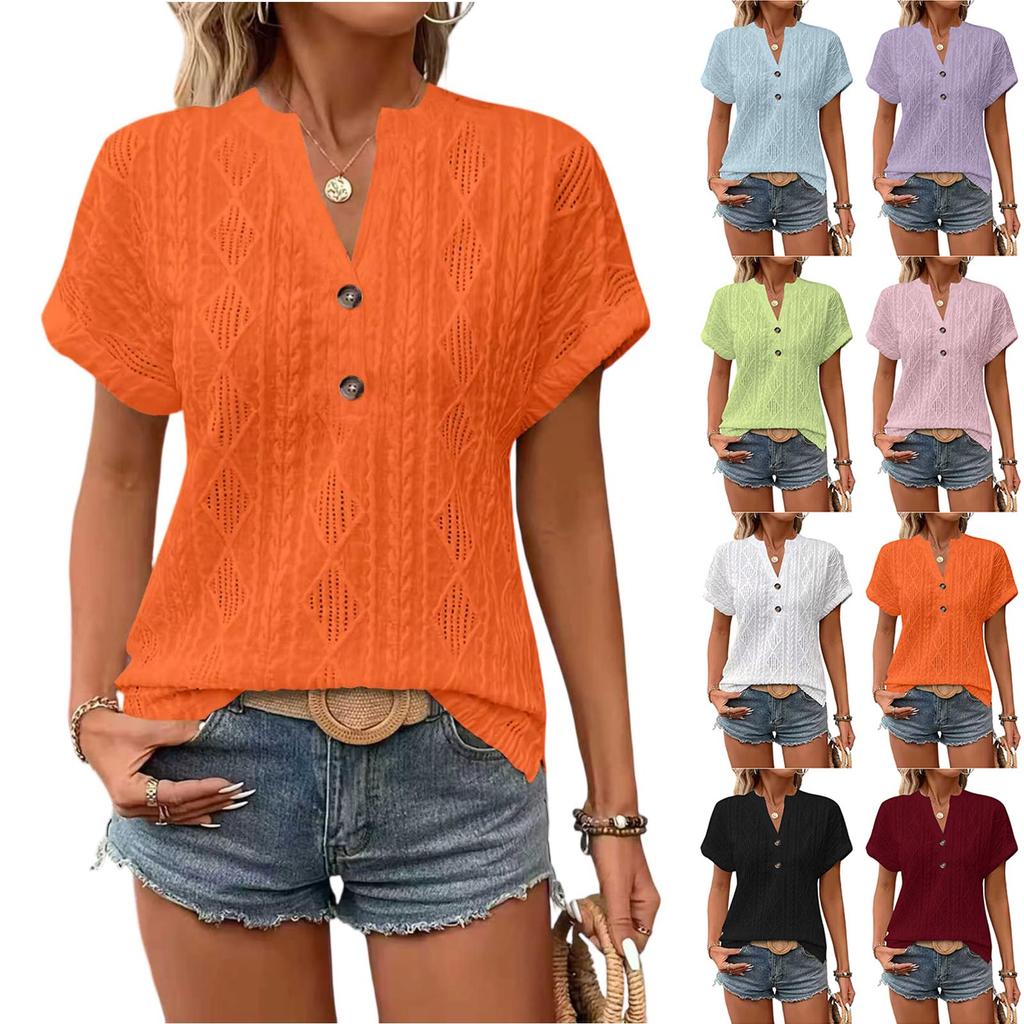 Top da donna a maniche corte con scollo a V, camicette eleganti e casual.