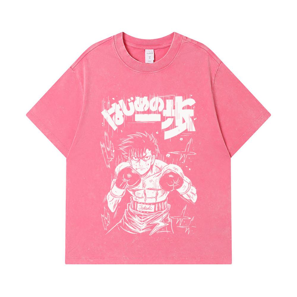 275 GSM Washed T-shirts 100% Cotton Hajime No Ippo V7 Takeshi Print Unisex Heavy Cotton T Shirt