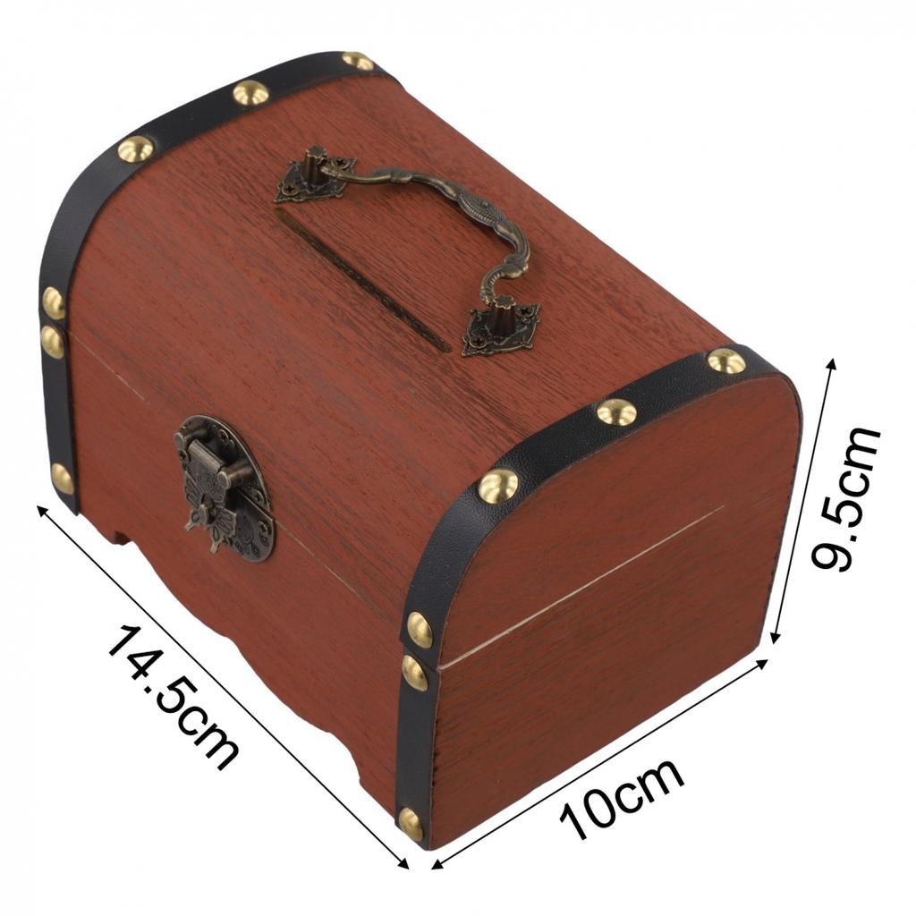 Decorative Storage Coin Box Piggy Bank Wooden Treasure Chest