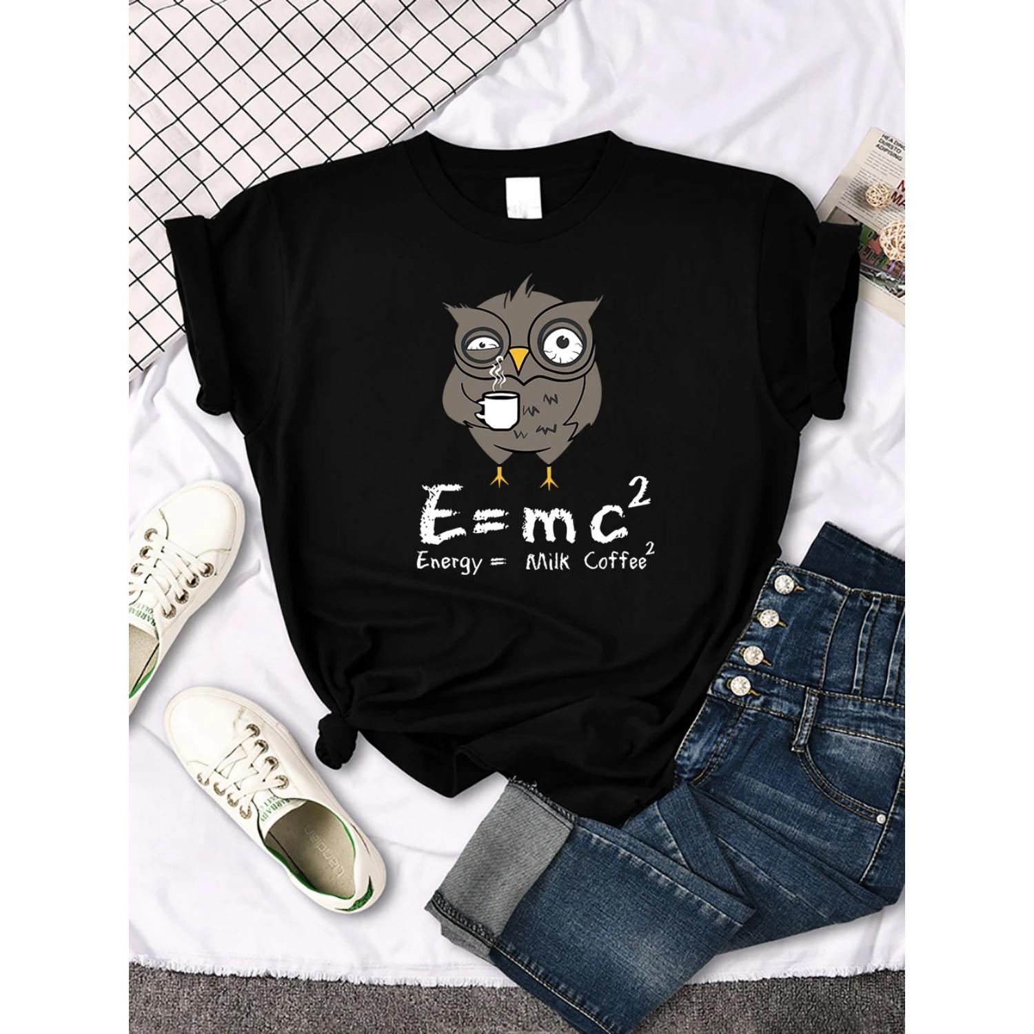 

Energy Is Equal To Milk Coffee Short Sleeve Basics Versatile T-Shirt Woman Fashion Classic Style Clothes Soft Comfortable Tee S чёрный