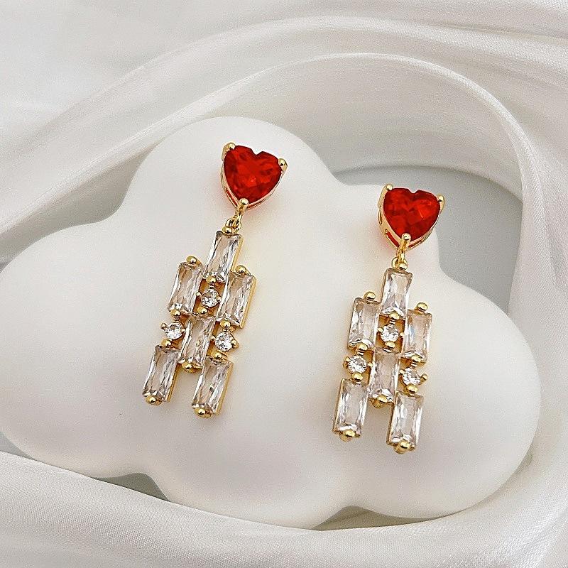 French Love Zircon Stud Earrings Square Zircon Earrings Elegant Temperament Commuter Versatile Earrings Women
