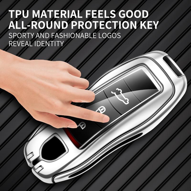 Leather Car Metal Key Case Cover Shell Fob For Porsche Panamera Cayenne 971 911 9YA Macan Boxster Keychain Accessories