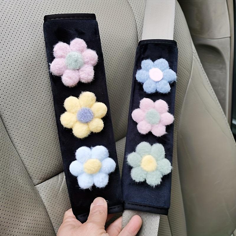 2pcs Car Seat Belt Shoulder Pads Small Fresh Flowers Anti-strangle Seat Belt Protective Cover Interior Supplies Women