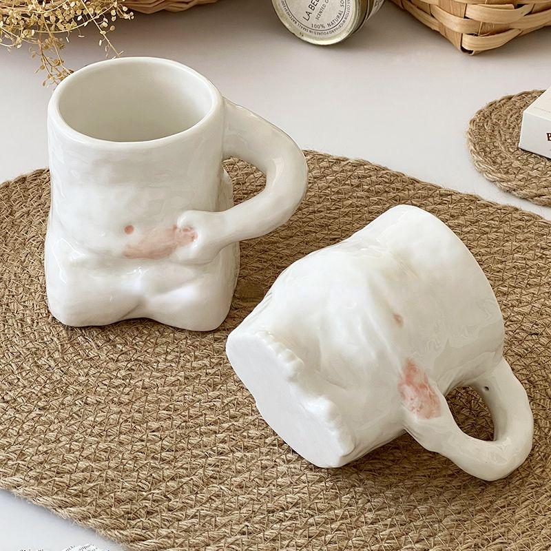 Lustige Keramiktassen Kaffeetassen Persönlichkeit Kaffeetasse Milch Tee Wasser Tassen Kreative Kneifbauchtasse Becher Trinkkaffeetassen
