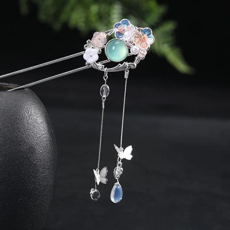 Épingles à cheveux chinoises en métal à pompons faites main vintage pour femmes ethniques ornements accessoires de bijoux de mode