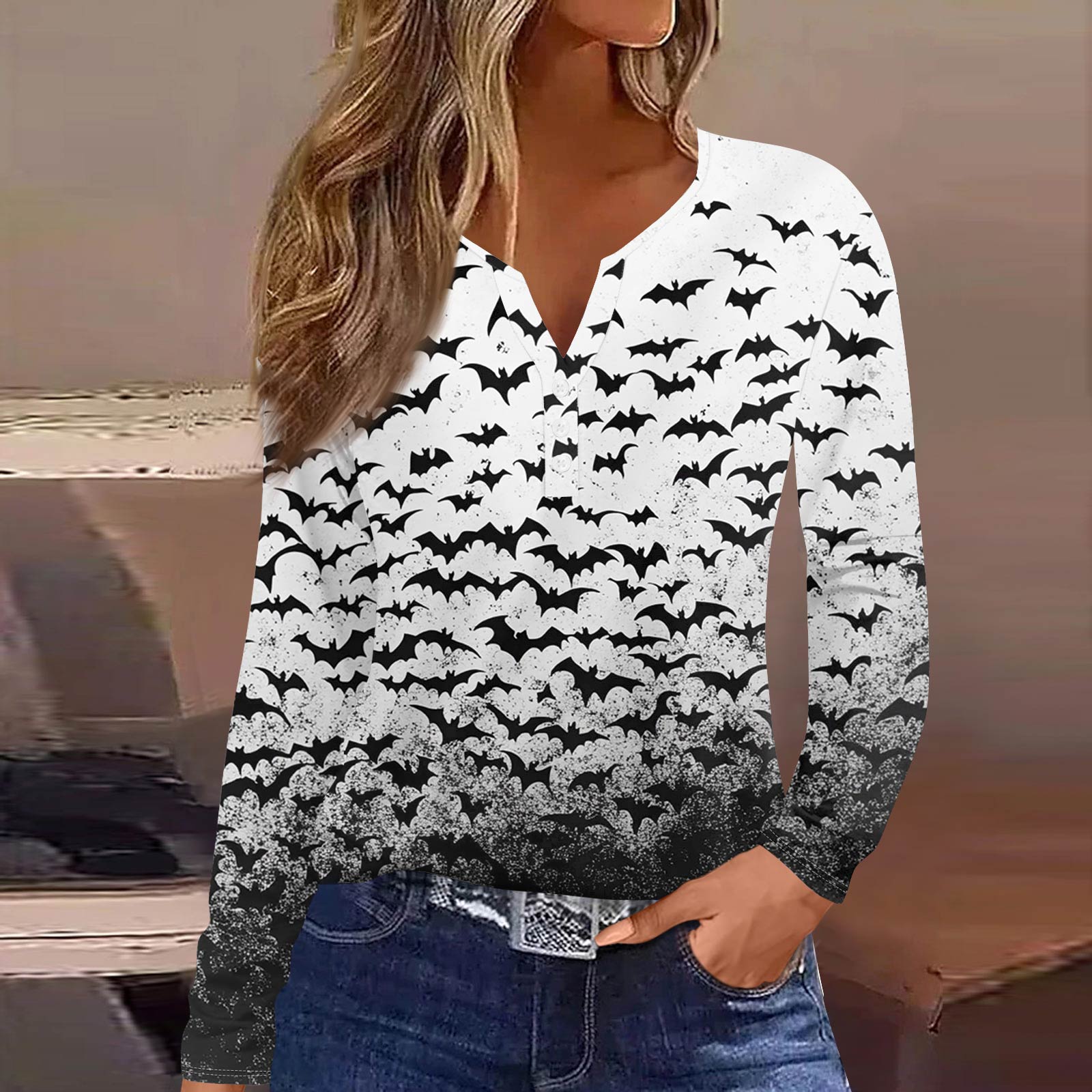 

Жен. Футболка Футболка на пуговицах с длинным рукавом Повседневные Выходные Мода Классический Топ с v-образным вырезом Обычный M