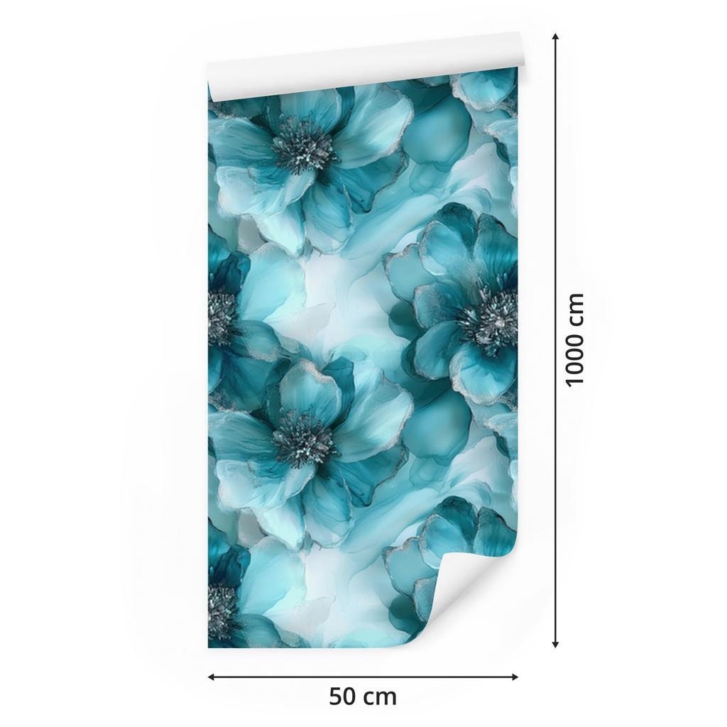 Wallpaper Ink turquoise, celadon, white and azure 50x1000