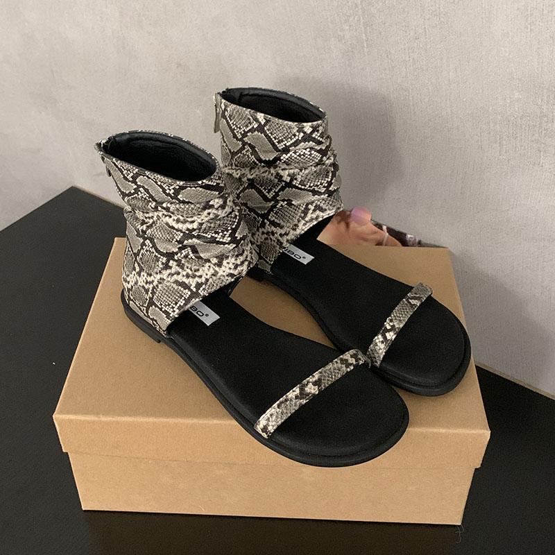 Fashion Fashion Round Toe Ladies Flats Gladiator Sandals Shoes Zippers Female Luxury Designer Footwear Woman Flats Sandals Boots Shoes