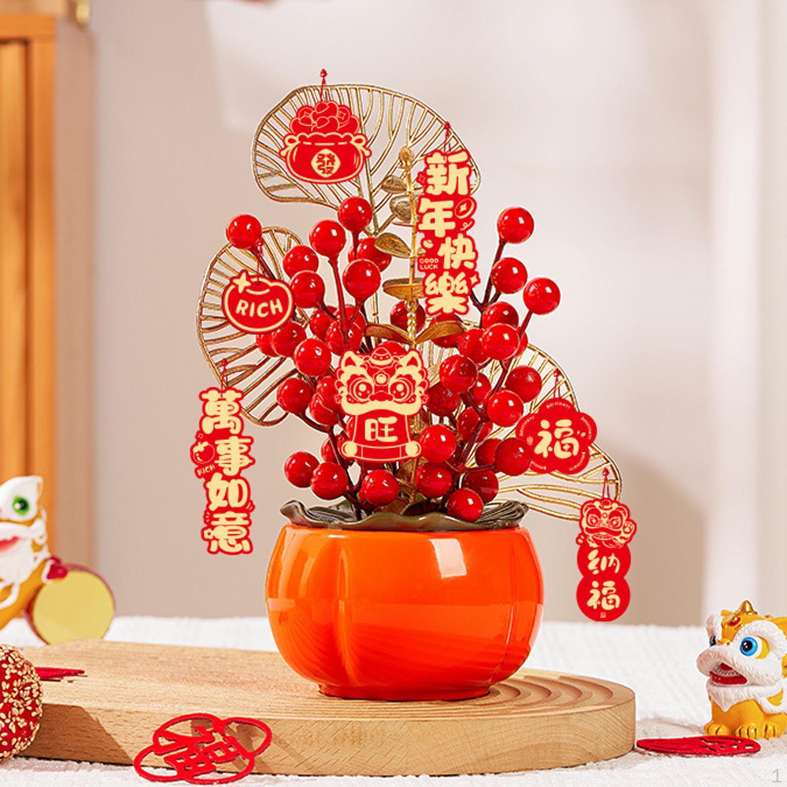 

Украшение на китайский лунный год Искусственный букет цветов Поддельное ведро в горшке для Berry L