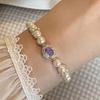 Hot Selling Pearl Beaded Bracelet 2025 New Oval Purple Zircon Pigeon Egg Elastic Rope Bracelet