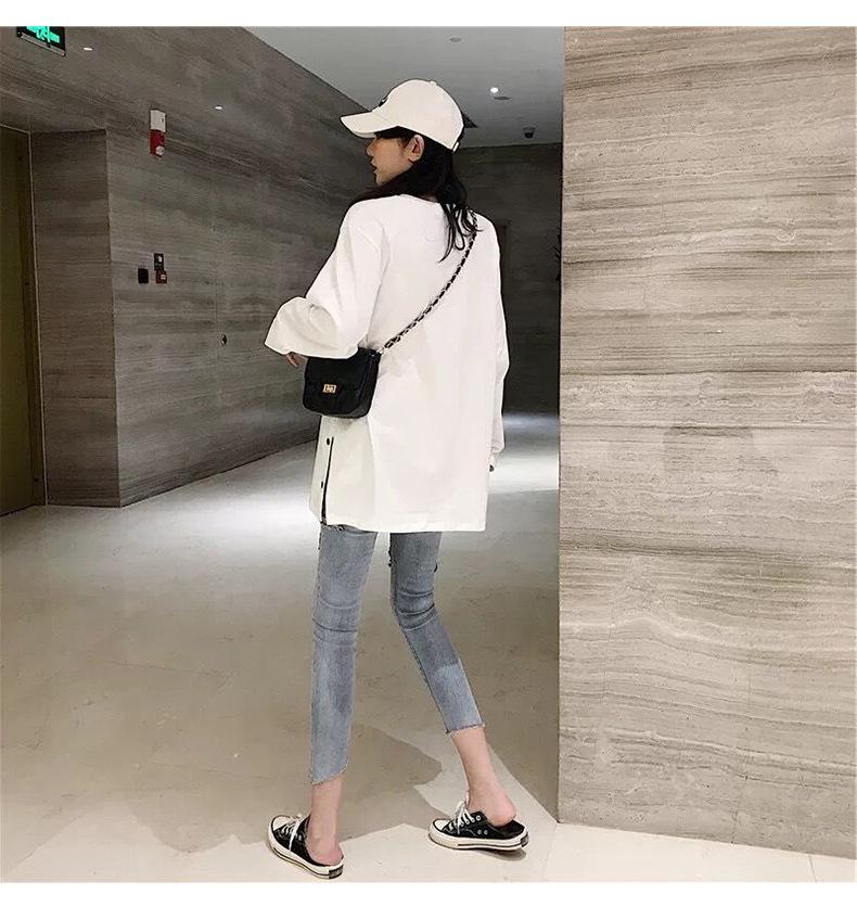 Trendy Plus Size Mid-Length Korean Women's Long-Sleeve T-Shirt with Split Hem