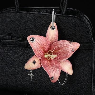 Phone Charms Phalaenopsis Orchid Keychain Puncture Rivet Keyring Imitation Flower Pendant Cloth Elegant Bag Pendant Gift Jewelry