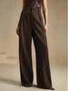 Pantaloni da completo da donna a vita alta, stile europeo/americano, marroni, drappeggiati, a gamba larga, 2026