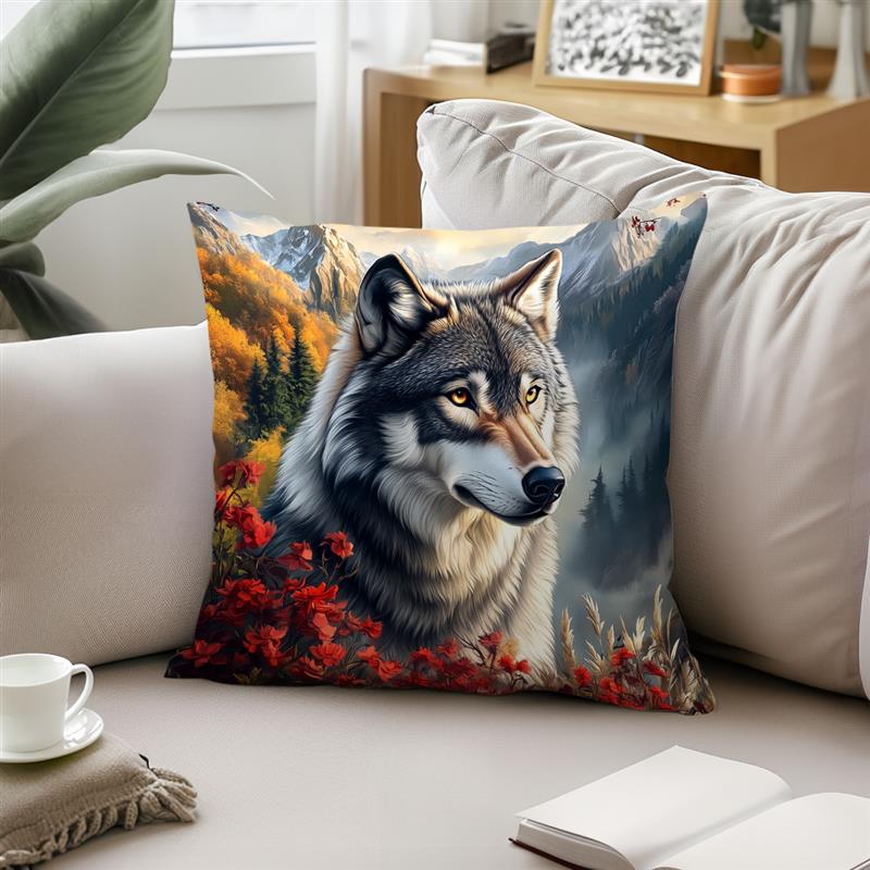 Heimdeko Herbst Wölfe in Berglandschaft Kissenbezüge Muster Kissenbezug Geeignet für Sofa Schlafzimmer Auto Kissenbezug