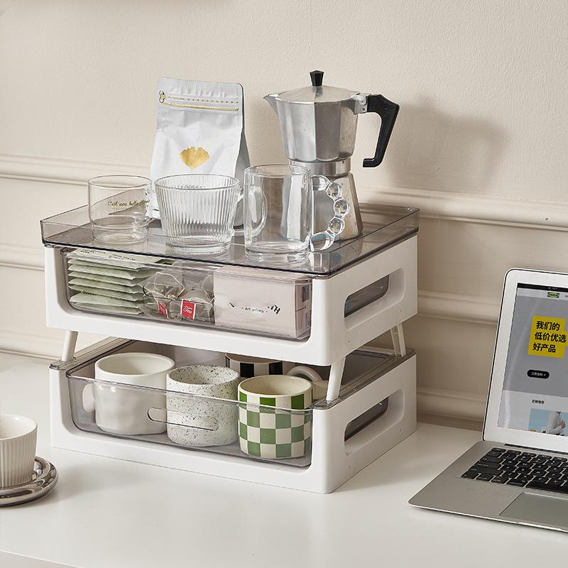 Coffee Table Dust-proof Cup Storage Box Plastic Multi-layer Transparent Storage Rack Drawer-type Office Storage File Storage