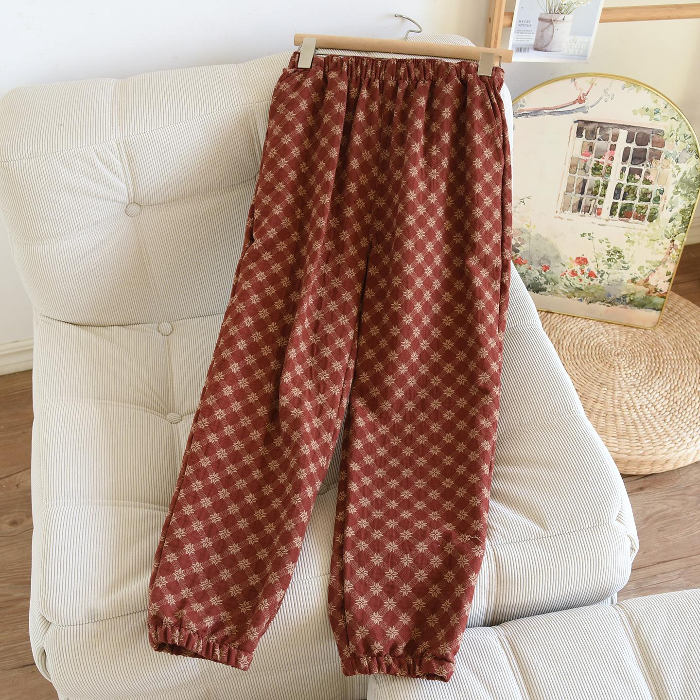 

Spring Summer Women s Pajamas 100% Cotton Crepe Pants Women s Comfortable Loose Large Leaf Home Pants Thin bottoms 2XL