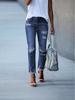 Women's Slim Fit Ripped Straight Leg Jeans - Solid Color, Versatile Style