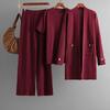 Fashion Suit Women's Autumn and Winter Short-sleeved Top Medium and Long Cardigan Jacket Wide-leg Pants Three-piece Set