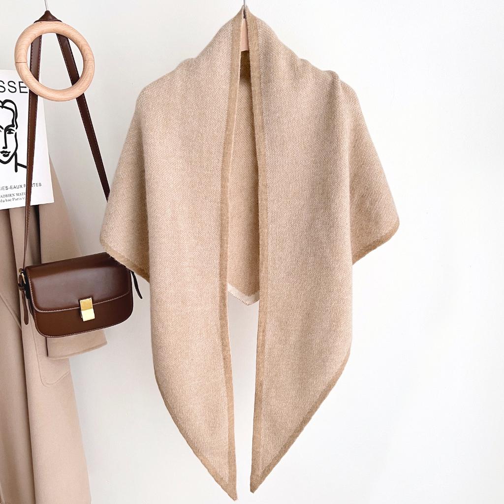 Korean Vintage Knit Solid Thick Triangle Scarf For Women Winter Warm Versatile Shawl